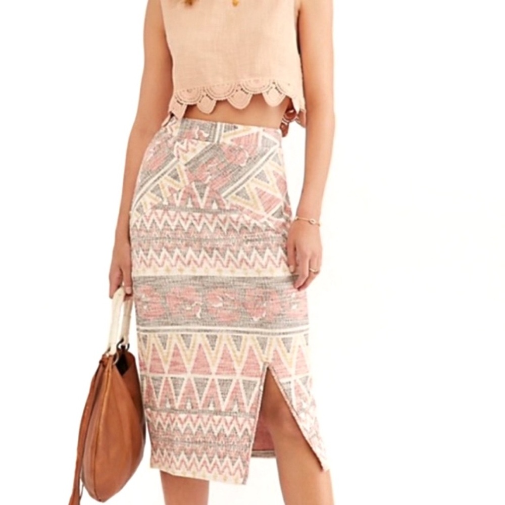Free People Mendocino Aztec Tribal Print Midi Skirt